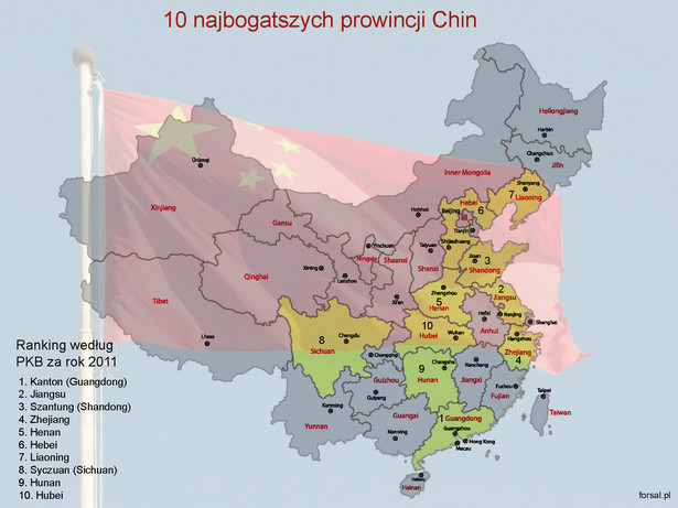 Chiny - 10 najbogatszych prowincji