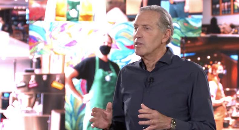 Starbucks CEO Howard Schultz speaks at the company's Open Forum on April 4.