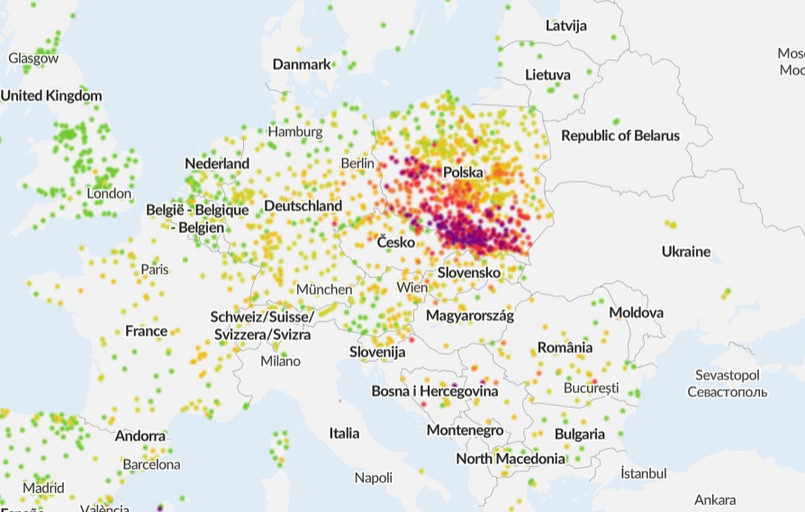 Mapa smogowa Europy