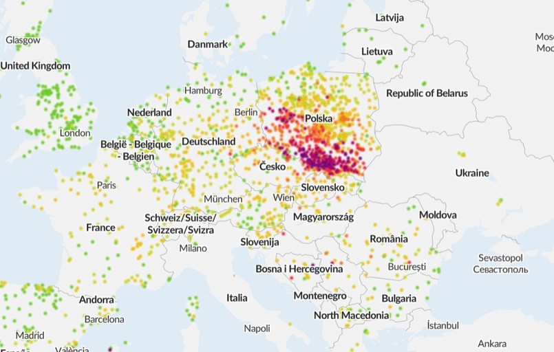 Mapa smogowa Europy