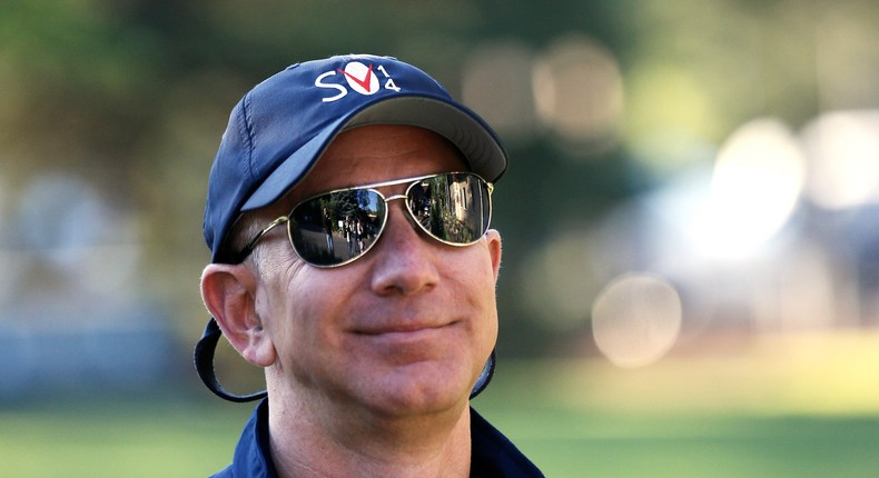 Amazon CEO Jeff Bezos is a happy man after stellar results for the company.