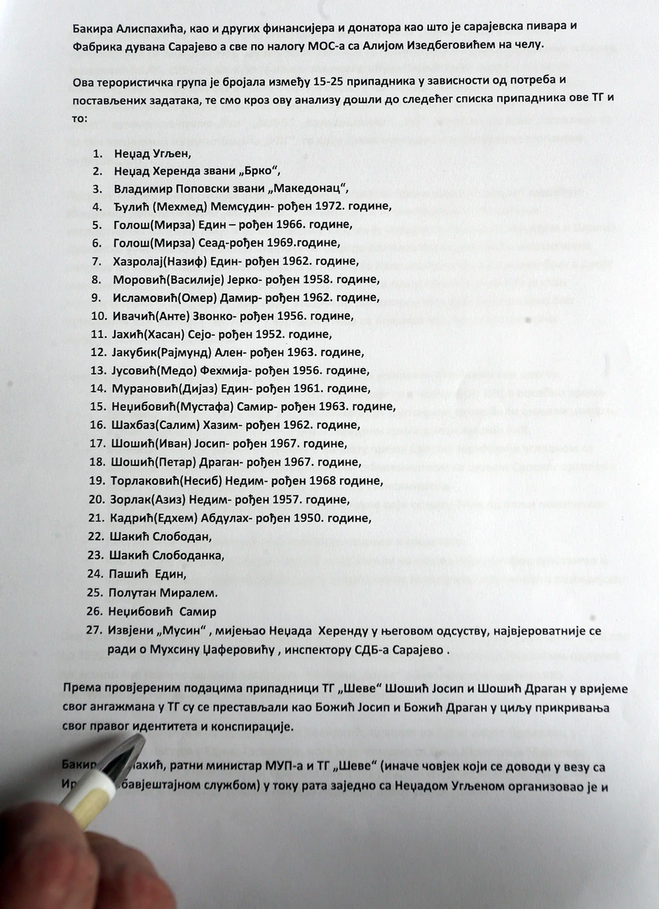 Spisak pripadnika jedinice "Ševe"