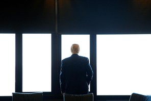 Republican U.S. presidential nominee Donald Trump looks out at Lake Michigan during a visit to the M