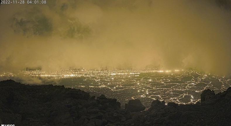 The north rim of the summit caldera of Mauna Loa volcano on November 28, 2022.Screengrab via US Geological Survey, Public Domain