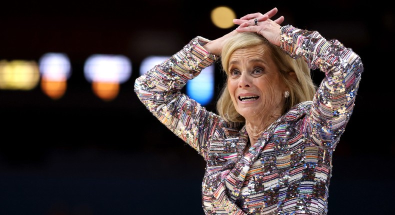 Kim Mulkey watches LSU compete in the Elite Eight.Maddie Meyer/Getty Images