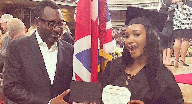 Femi Otedola and daughter at her graduation