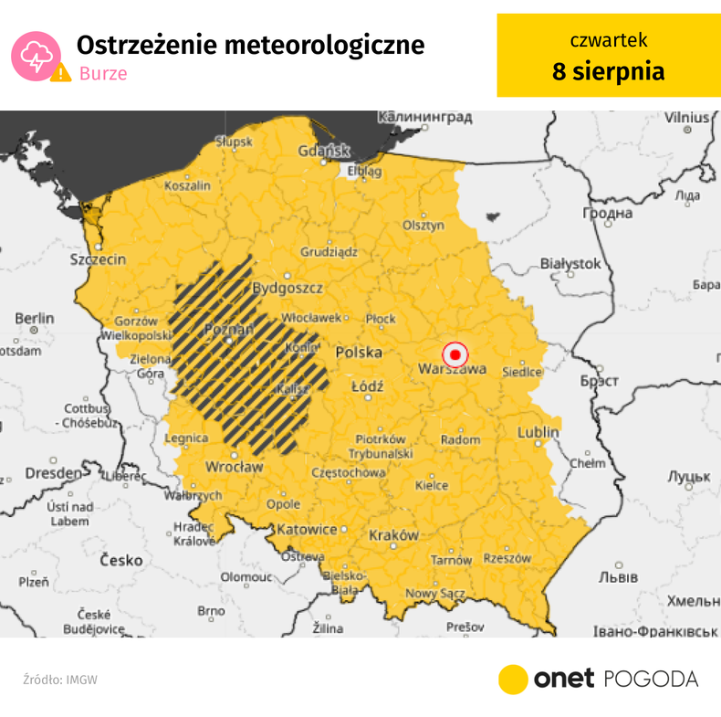 Niemal cały kraj został objęty alertami pierwszego stopnia przed groźną pogodą