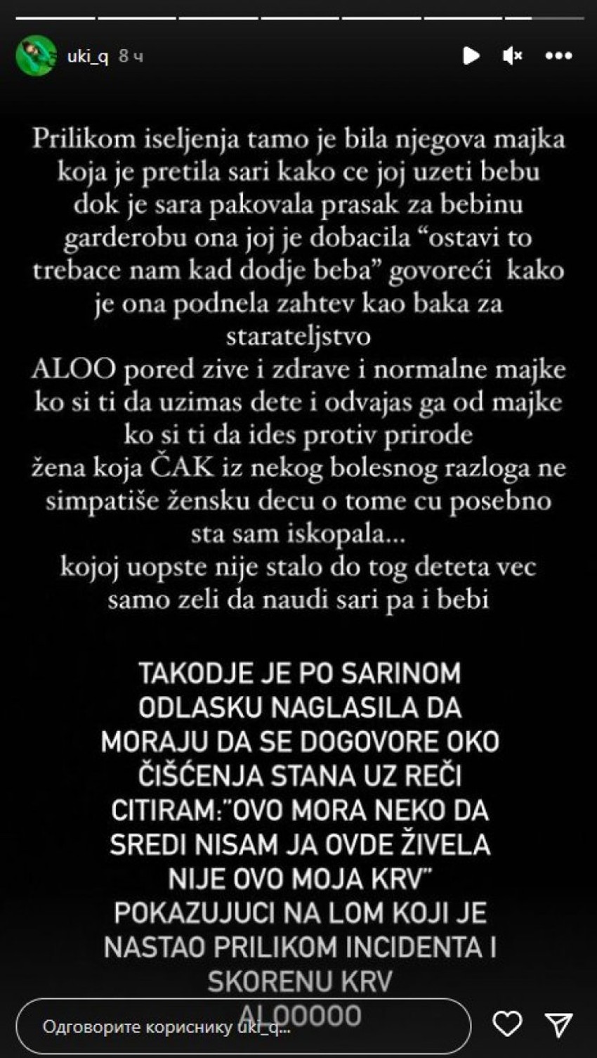 Objava Uki Q o sestri i zetu nasilniku