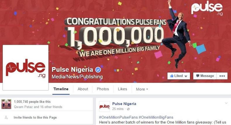Screenshot of the Pulse page showing over 1 million likes.