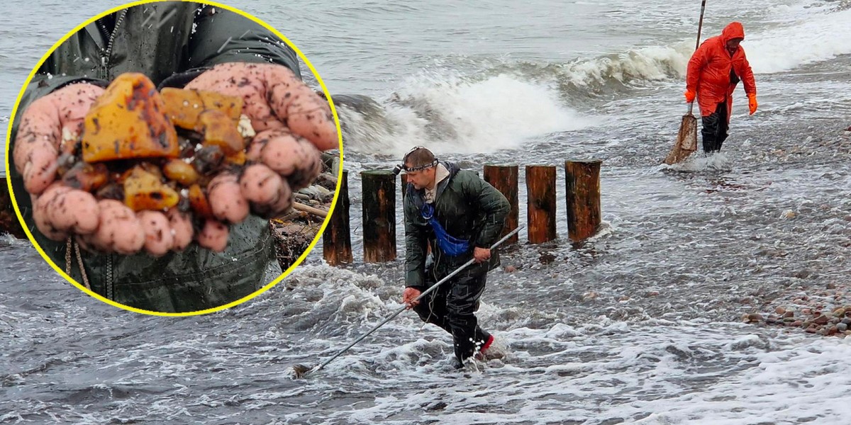 Poławiacze bursztynu wyszli na łowy.