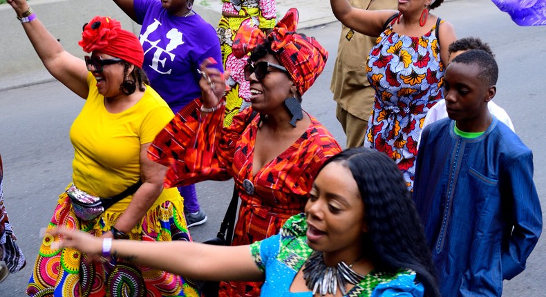 Elected officials, community leaders, youth, and drum and marching bands take part in the second-annual Juneteenth Parade in Philadelphia, PA, on June 22, 2019 in the week that Juneteenth was declared an official state holiday by Pennsylvania Governor Tom Wolf.
