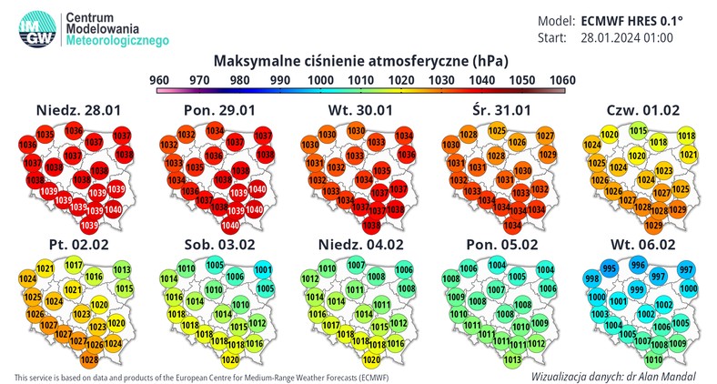 Kolejne dni przyniosą spadek ciśnienia o ok. 20 hPa