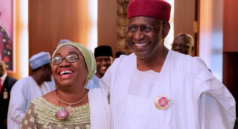 Chief of Staff to the President, Abba Kyari (R) and former Head of Civil Service of the Federation, Winifred Oyo-Ita [Naija News]