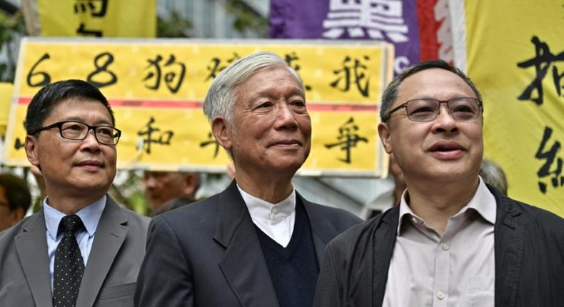 Sociology professor Chan Kin-man (L), baptist minister Chu Yiu-ming (C) and law professor Benny Tai (R) are among the most prominent activists facing sentencing