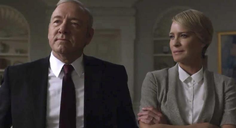 Kevin Spacey and Robin Wright as Frank and Claire Underwood on House of Cards.