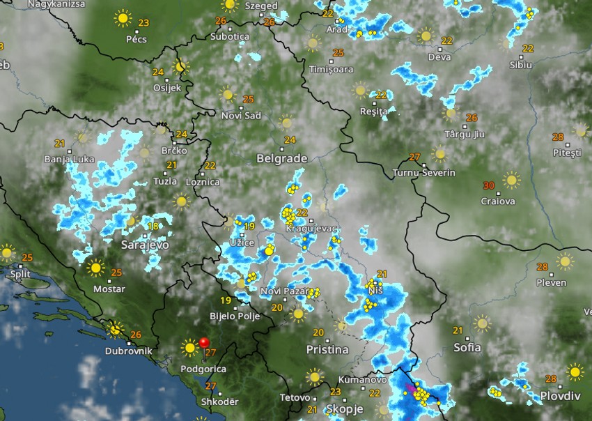 Kretanje kiše danas u 19 sati