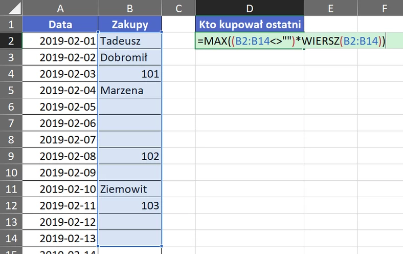 3.25  Numer ostatniego wypełnionego wiersza