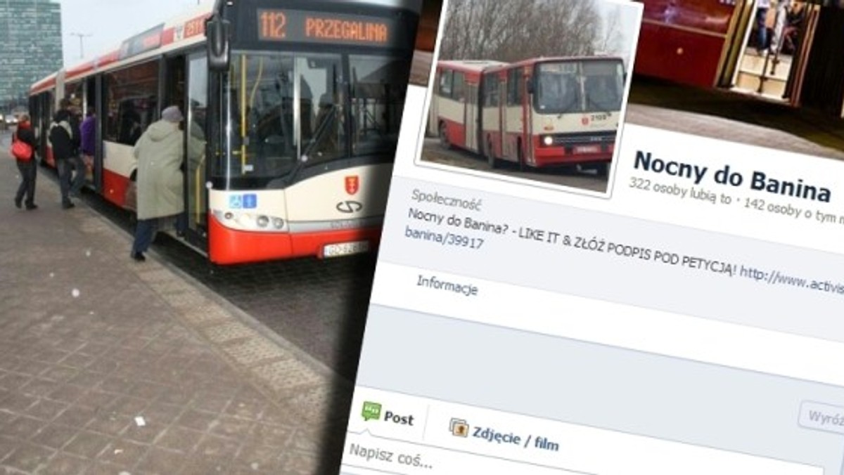 Internauci chcą nocnego połączenia Gdańsk - Banina. Zbierają podpisy pod petycją i promują się na Facebooku - informuje portal mmtrojmiasto.pl.