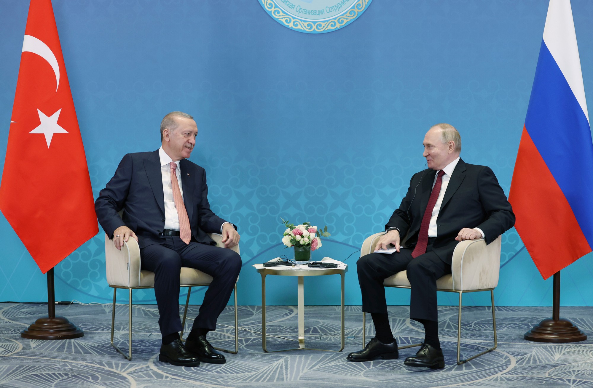 Turecký prezident Recep Tayyip Erdogan s ruským prezidentom Vladimirom Putinom.
