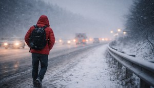 čovek u crvenoj jakni, ilustracija