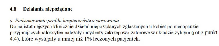 Zakrzepica jako możliwy efekt niepożądany przy stosowaniu leku Raloxifene