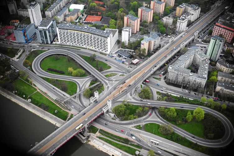 Slimak Mostu Poniatowskiego z lotu ptaka