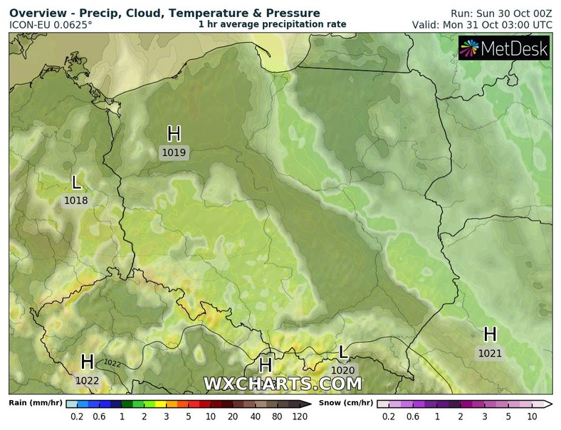 Noc bez deszczu, ale pojawią się liczne mgły