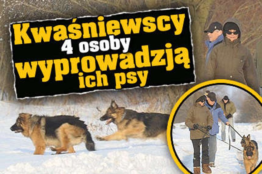 Kwaśniewscy. Cztery osoby wyprowadzają ich psy