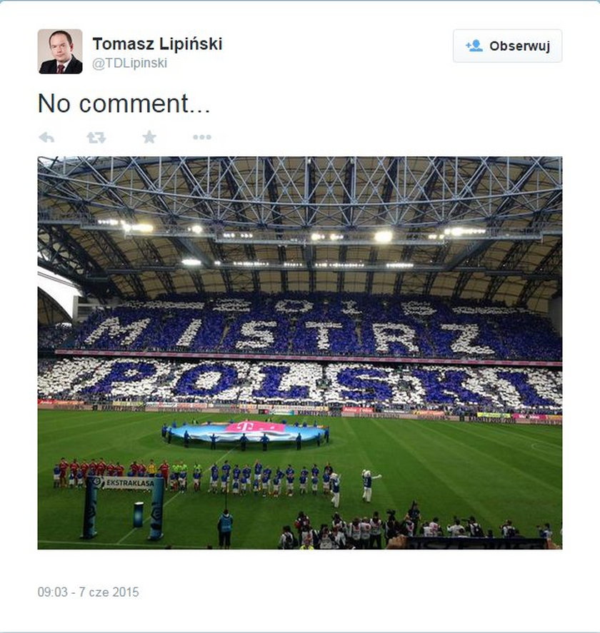Radny PO, Tomasz Lipiński, cieszy się z triumfu Lecha Poznań!