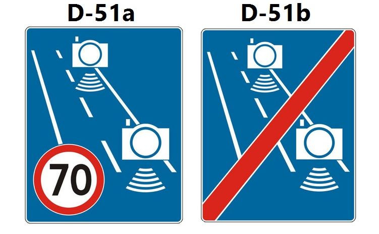 Odcinkowy pomiar prędkości - znak D-51a i D-51b
