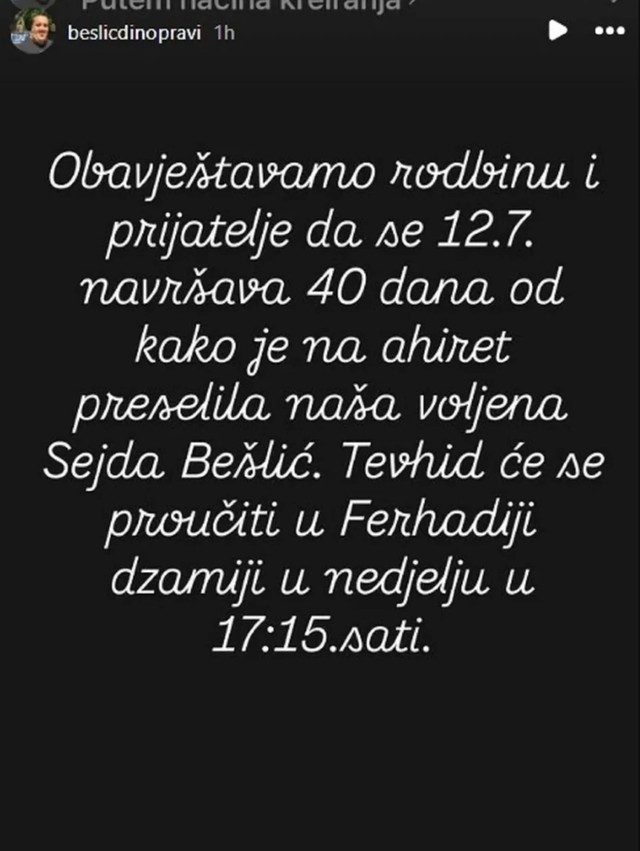 Dino Bešlić obavestio javnost o 40. dana pokojne majke