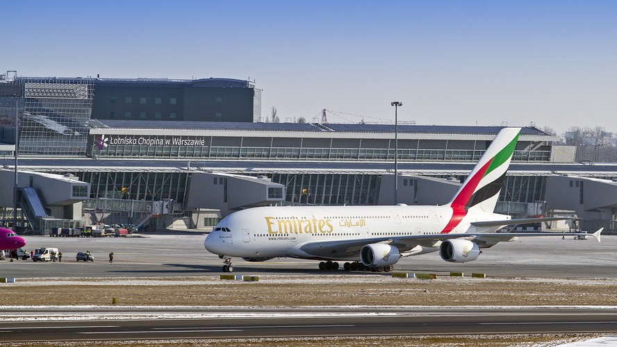 Airbus A380 na warszawskim lotnisku Chopina. Fot. Dariusz Kłosiński