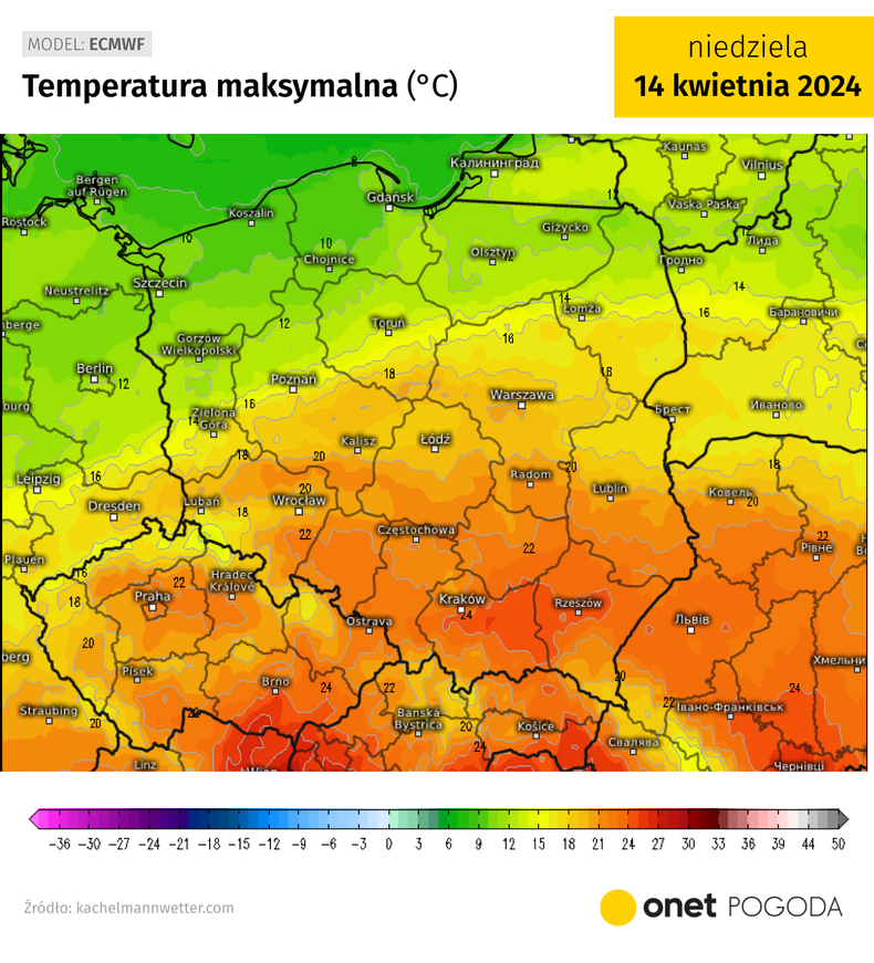 W niedzielę na południu kraju może być nawet 24 st. C