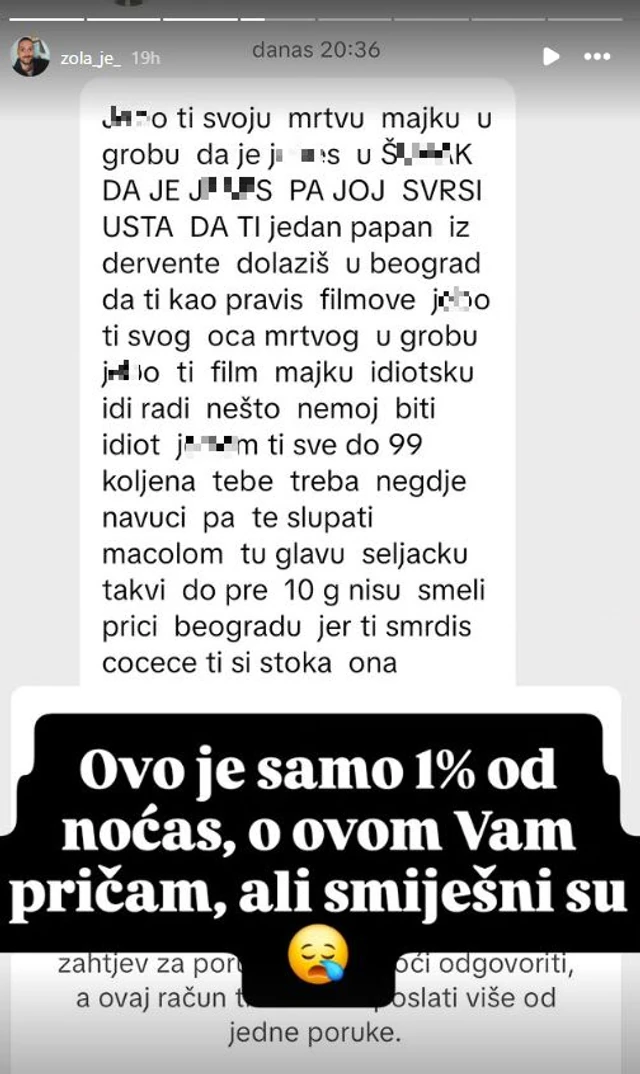 "Treba te negde navići, pa ti slupati macolom tu glavu seljačku!" Zola stigao na Pink, pa dobio jezive pretnje