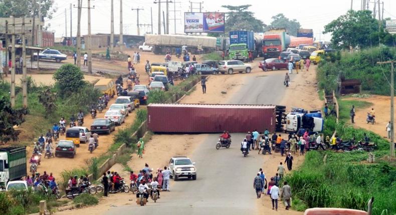 Another 40-foot container truck falls on Ikorodu-Sagamu Expressway(Illustrative)