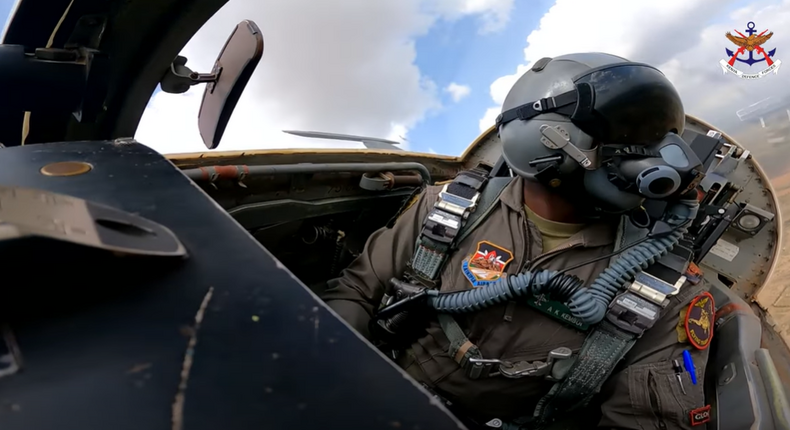 A Kenya Air Force pilot flying an F5 fighter jet