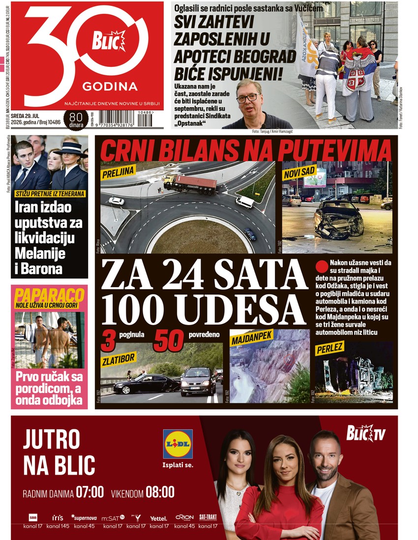 Blic naslovna strana za 29.7.