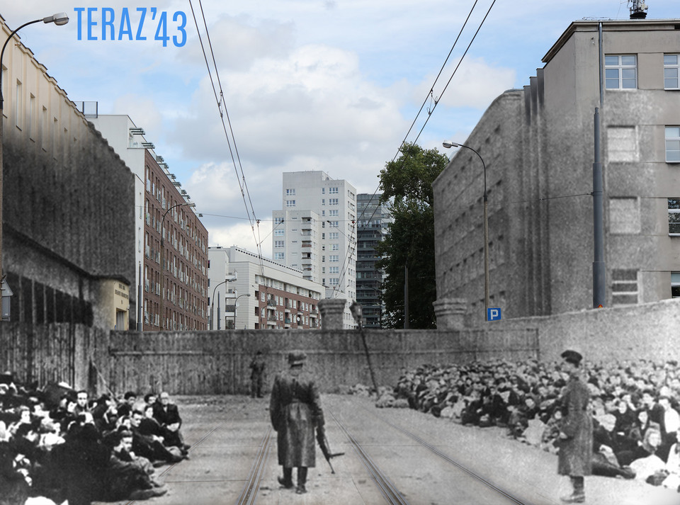 Umschlagplatz. Dziś w tym miejscu przebiega jezdnia ul. Stawki z torami tramwajowymi 