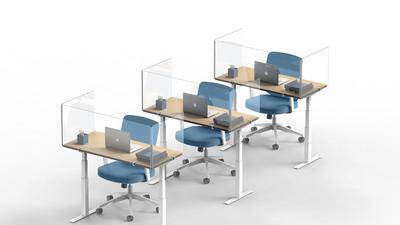 poppin desk shield clear office design covid-19 pandemic