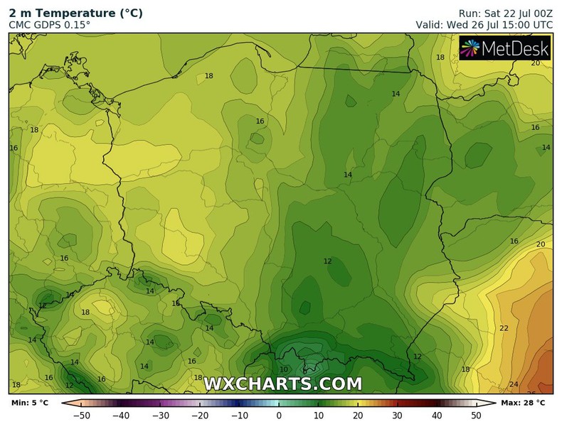 W środę temperatura spadnie miejscami poniżej 15 st. C