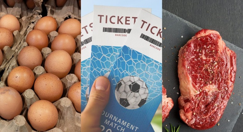 Eggs, sports tickets, and uncooked beef are among eight expense categories in the consumer price index that rose more than 10% over the past year. Irina Marwan (left), filipefrazao (center), Natalia Gdovskaia (right), via Getty Images