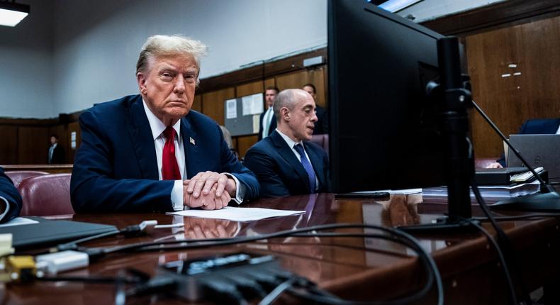 Former President Donald Trump appears with his legal team at the start of jury selection in his criminal trial in New York City.Jabin Botsford-Pool/Getty Images
