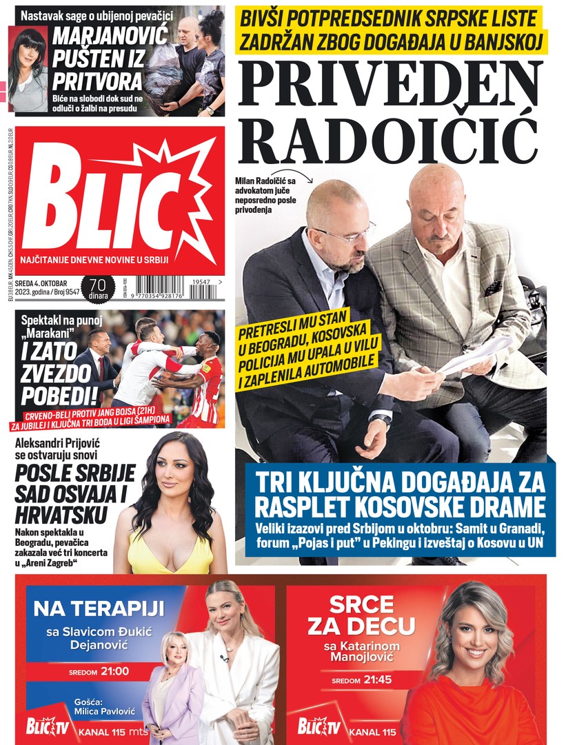 Naslovna strana za 4.10. - Blic