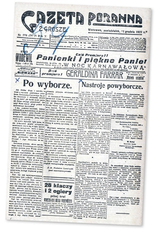 „Gazeta Poranna 2 grosze” w antysemickim paszkwilu ogłosiła po wyborze Narutowicza zdradę narodową fot. NAC