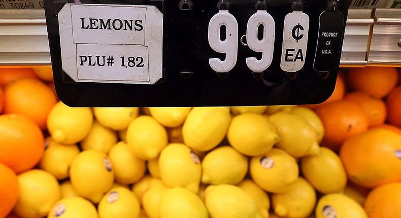 Lemons priced at $.99 each are displayed at Cal-Mart Grocery on March 27, 2014 in San Francisco, California. F