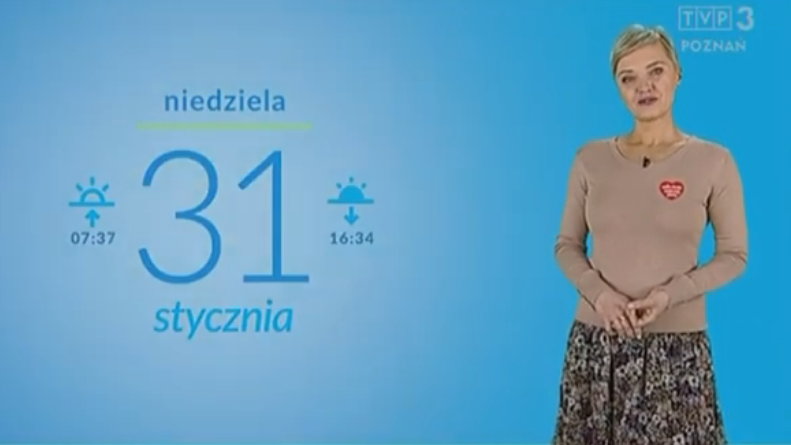 Screen z niedzielnej zapowiedzi pogody w TVP Poznań