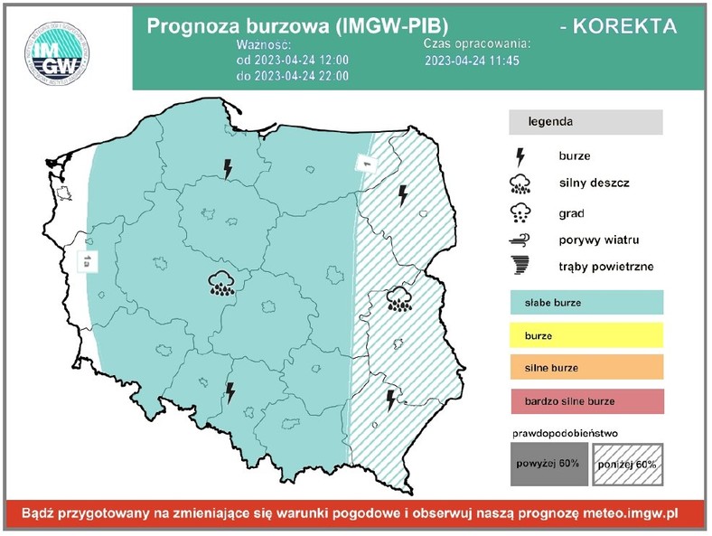 Prognoza burz na poniedziałkowe popołudnie i wieczór.