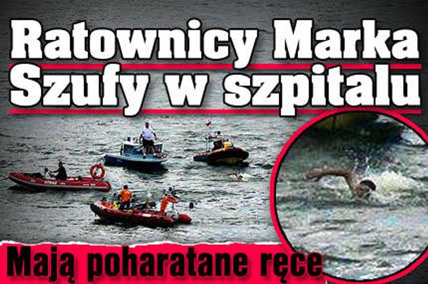 Ratownicy Marka Szufy w szpitalu. Mają poharatane ręce