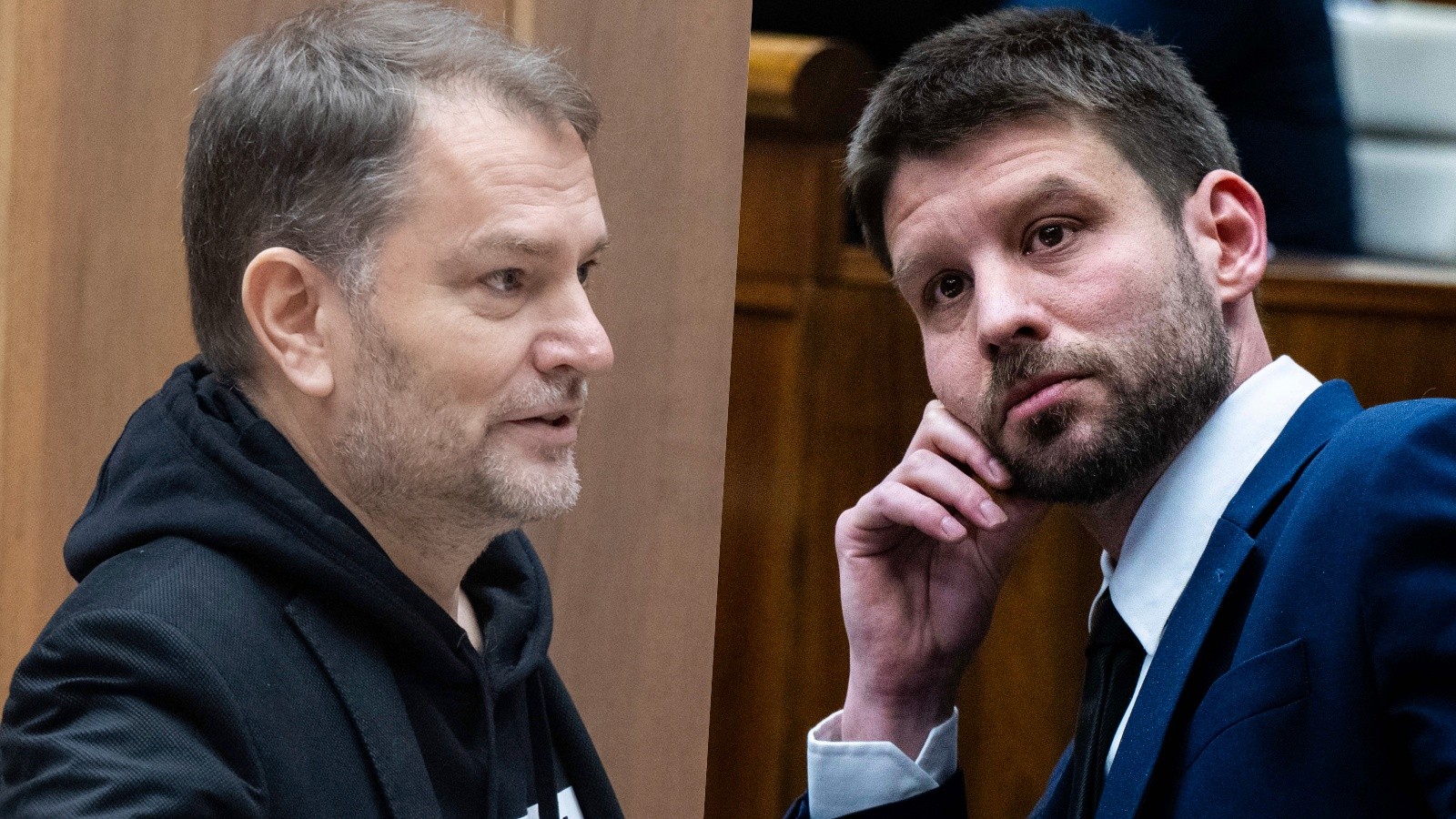 Líder Hnutia Slovensko Igor Matovič a šéf PS Michal Šimečka.