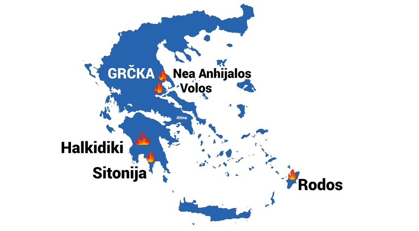 Mapa požara u Grčkoj